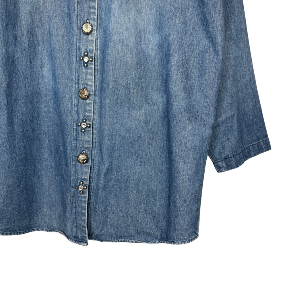 Vintage Denim Safari Western Embellished Long Lightweight Jacket Shacket Large - Picture 5 of 7